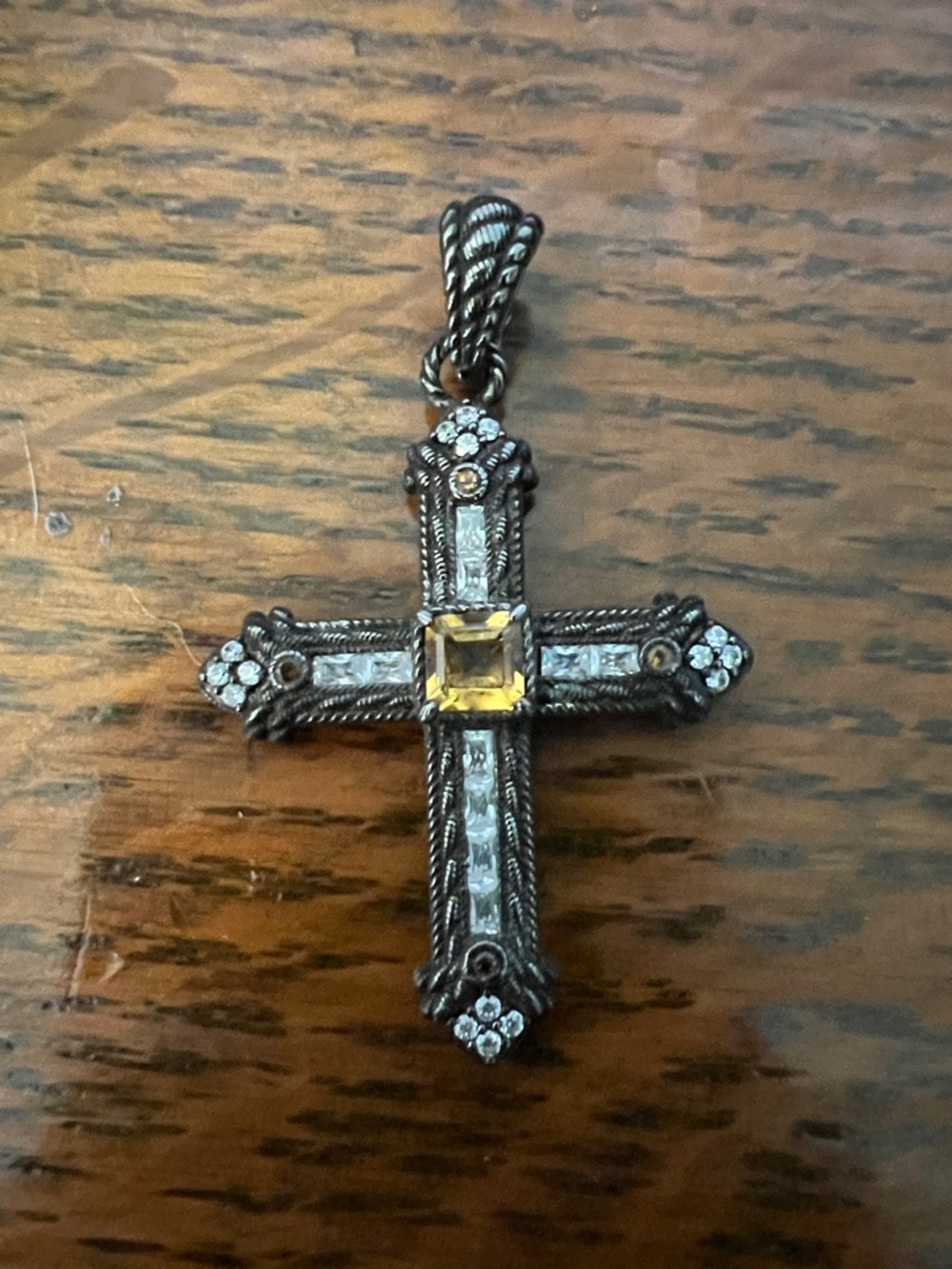 Judith Ripka Silver-Tone Cross Pendant with Yellow Citrine & CZs